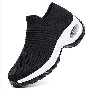 Baskets femme noires slip-on - semelle coussin d'air et technologie orthopédique confort optimal Noir/Blanc / 3 MAX FOR ME