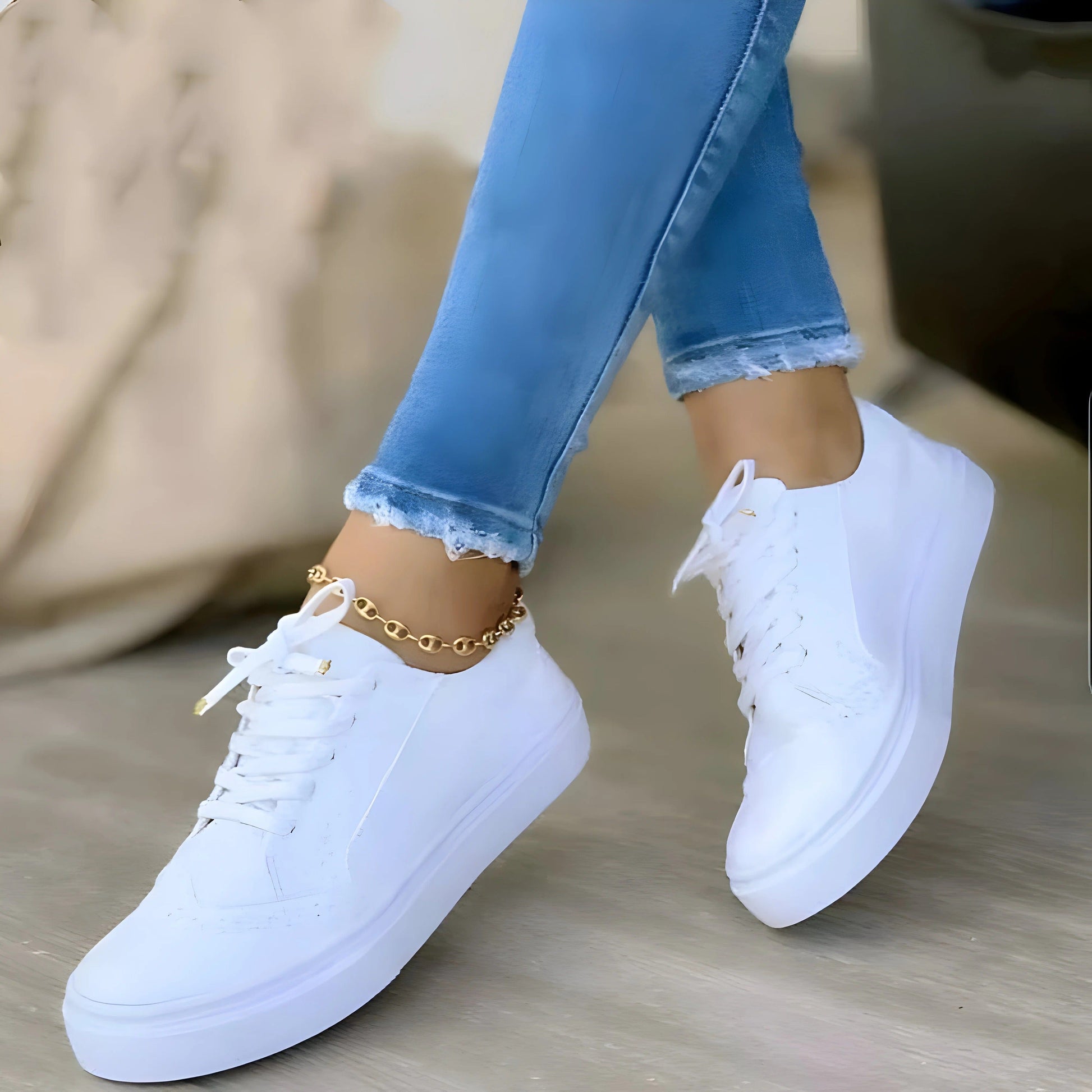 Baskets femme plateforme lacets et détails dorés style urbain moderne - MAX FOR ME Blanc / 35 MAX FOR ME