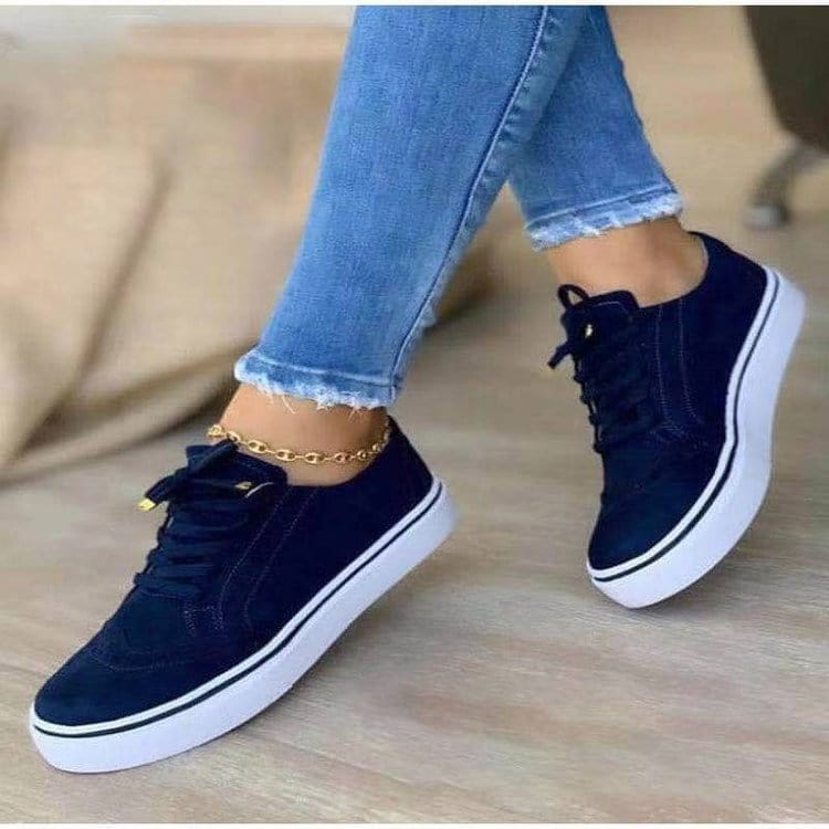 Baskets femme plateforme lacets et détails dorés style urbain moderne - MAX FOR ME Bleu Foncé / 35 MAX FOR ME
