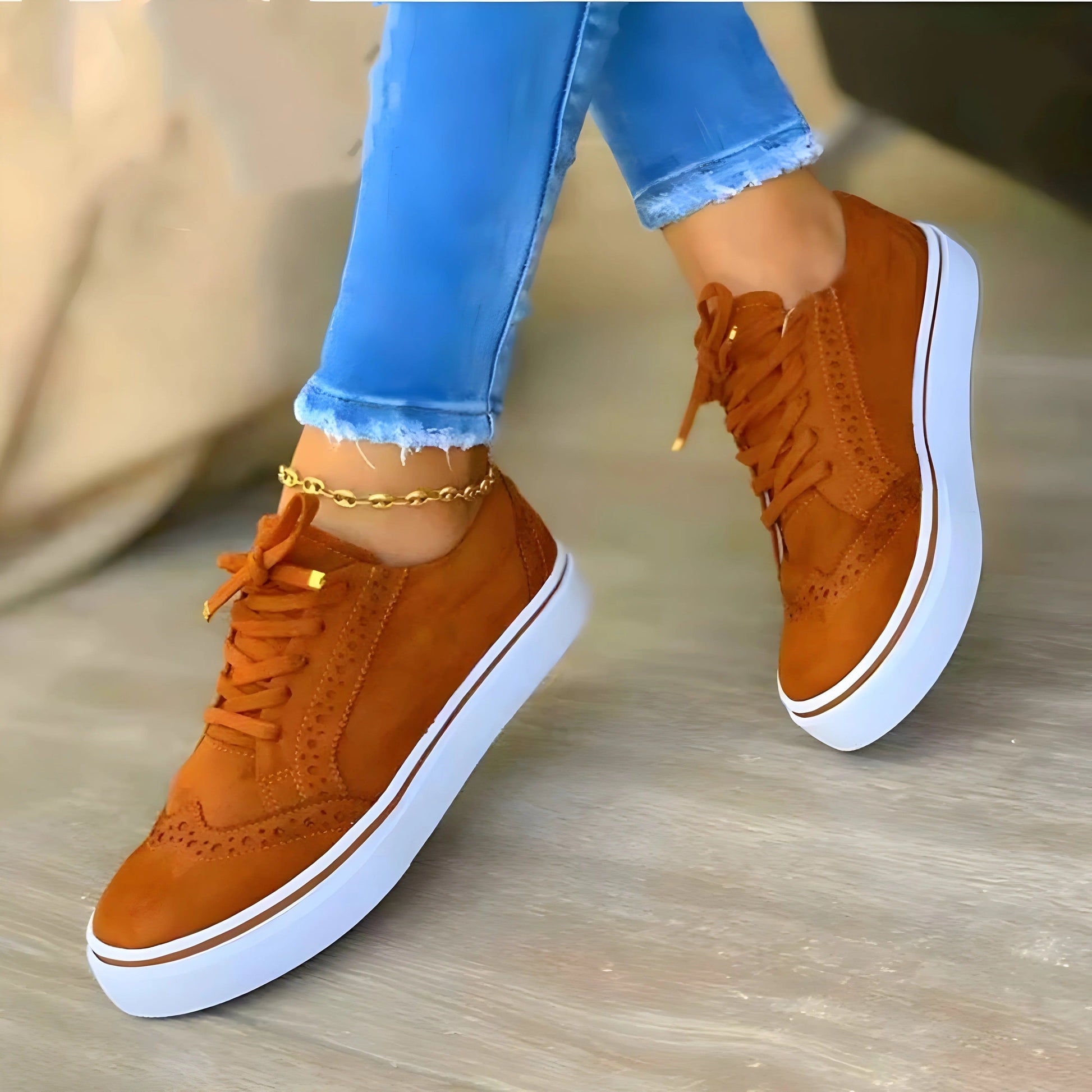 Baskets femme plateforme lacets et détails dorés style urbain moderne - MAX FOR ME Marron clair / 35 MAX FOR ME