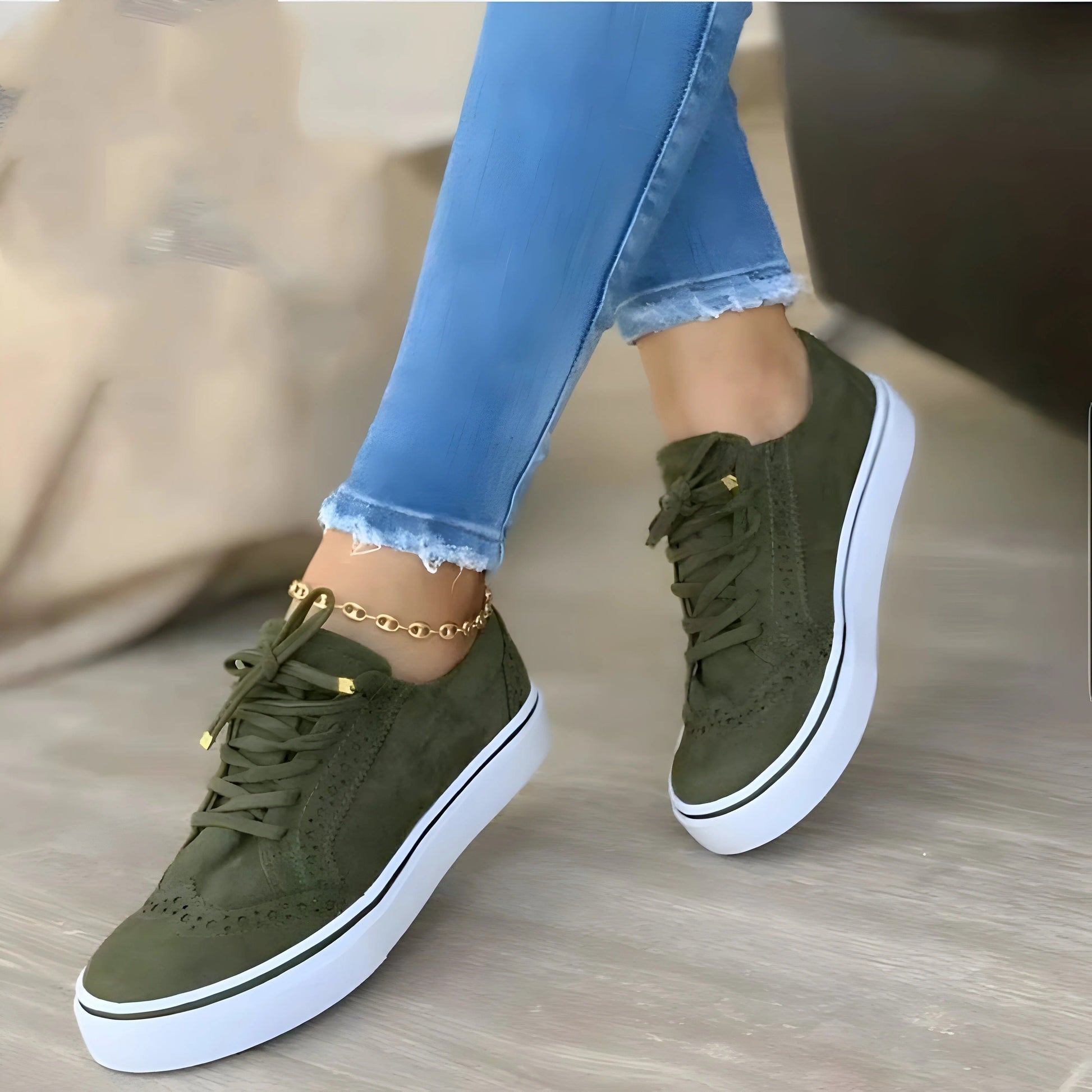 Baskets femme plateforme lacets et détails dorés style urbain moderne - MAX FOR ME Vert Sapin / 35 MAX FOR ME