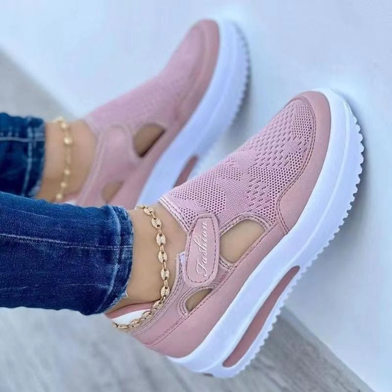 Baskets femme rouges velcro - semelle épaisse et design ajouré style sport moderne Rose / 2 MAX FOR ME