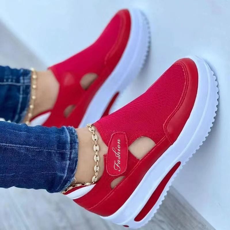 Baskets femme rouges velcro - semelle épaisse et design ajouré style sport moderne Rouge / 2 MAX FOR ME
