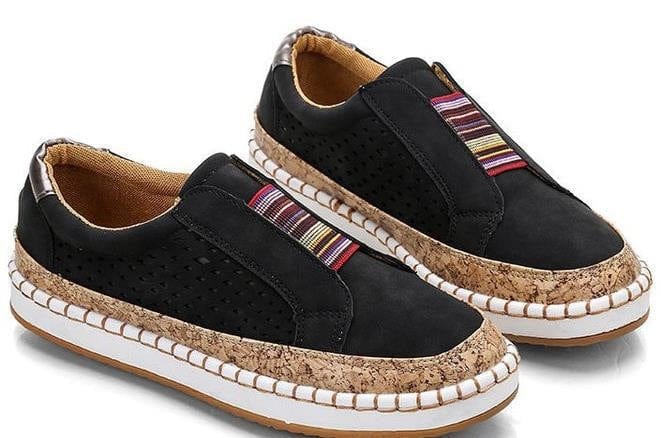 Baskets femme slip-on cuir perforé semelle orthopédique confort optimal moderne - MAX FOR ME Noir / 8 MAX FOR ME