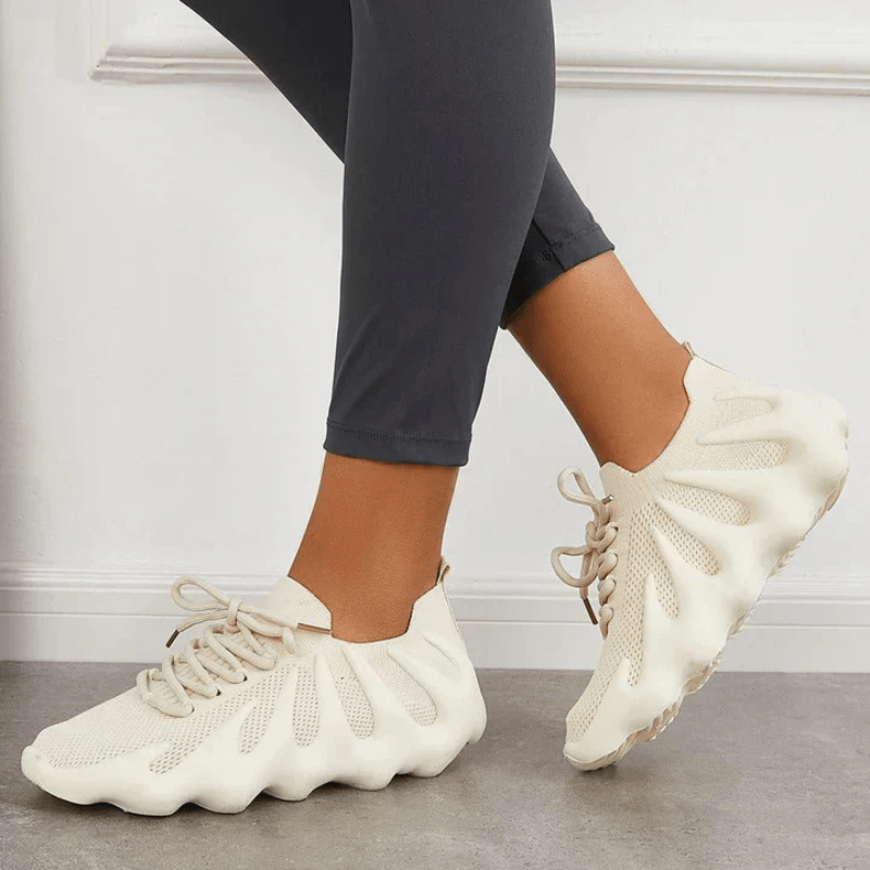 Baskets pour femme - Maille respirante - Semelle coussinée - Lacets - Design léger Beige / 2.5 MAX FOR ME