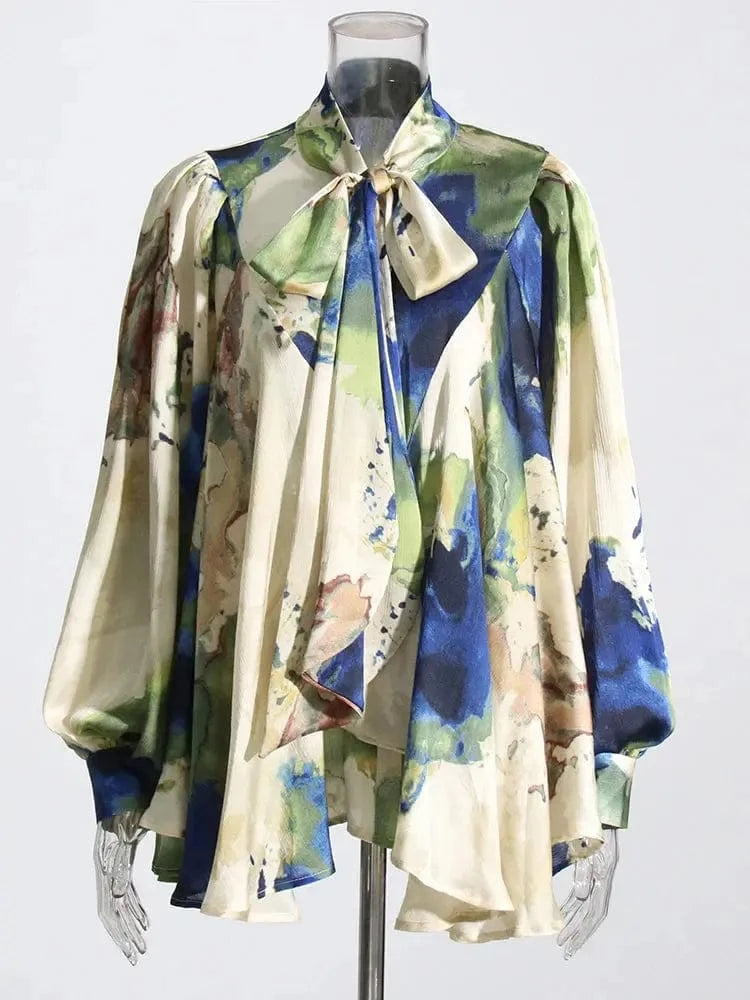 MAX for ME Blouse Blouse à imprimé aquarelle avec nœud lavallière