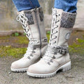Bottes mi-mollet pour femme – Similicuir – Fermeture éclair à lacets – Bordure en tricot – Semelle antidérapante Blanc / 2 MAX FOR ME