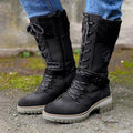 Bottes mi-mollet pour femme – Similicuir – Fermeture éclair à lacets – Bordure en tricot – Semelle antidérapante Noir / 2.5 MAX FOR ME