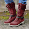 Bottes mi-mollet pour femme – Similicuir – Fermeture éclair à lacets – Bordure en tricot – Semelle antidérapante Rouge / 2 MAX FOR ME