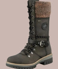 Bottes mi-mollet pour femme – Similicuir – Fermeture éclair à lacets – Bordure en tricot – Semelle antidérapante Vert / 2 MAX FOR ME