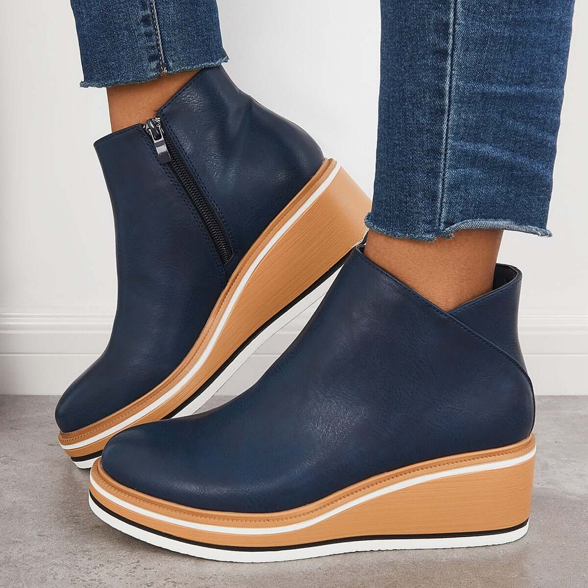 Bottines élégantes pour femmes avec fermeture éclair et plateforme - Chaussures confortables et tendance Bleu / 5 MAX FOR ME