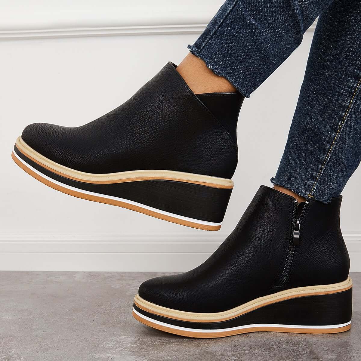 Bottines élégantes pour femmes avec fermeture éclair et plateforme - Chaussures confortables et tendance Noir / 5 MAX FOR ME