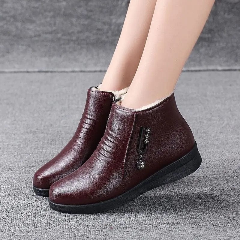 Bottines pour femme - Fermeture éclair latérale - Doublure en peluche - Détails métalliques élégants - Tenue décontractée Rouge / 3 MAX FOR ME