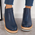 Bottines pour femme – Semelle plateforme – Fermeture éclair latérale – Cuir synthétique – Coupe ajustée Bleu / 3 MAX FOR ME