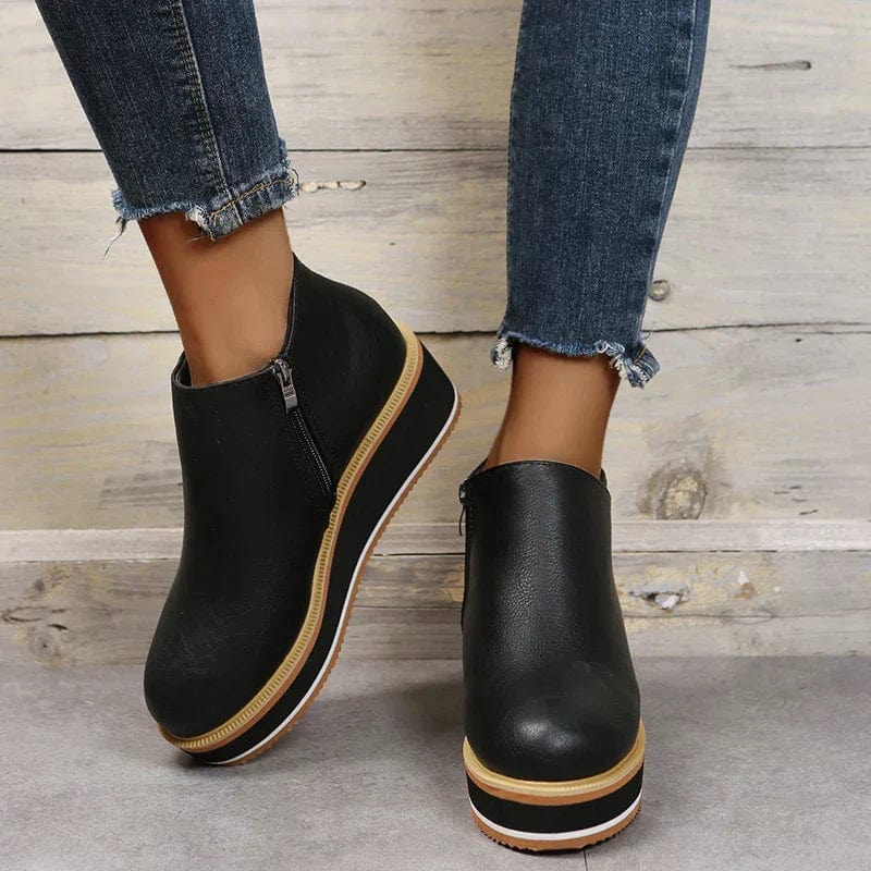 Bottines pour femme – Semelle plateforme – Fermeture éclair latérale – Cuir synthétique – Coupe ajustée Noir / 3 MAX FOR ME