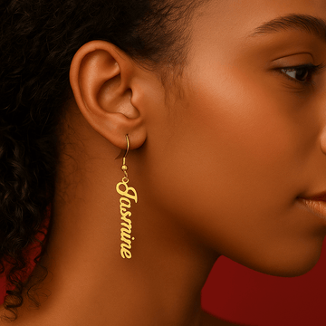 Boucles d’oreilles personnalisées à crochet – Prénom vertical en acier inoxydable Or MAX for ME