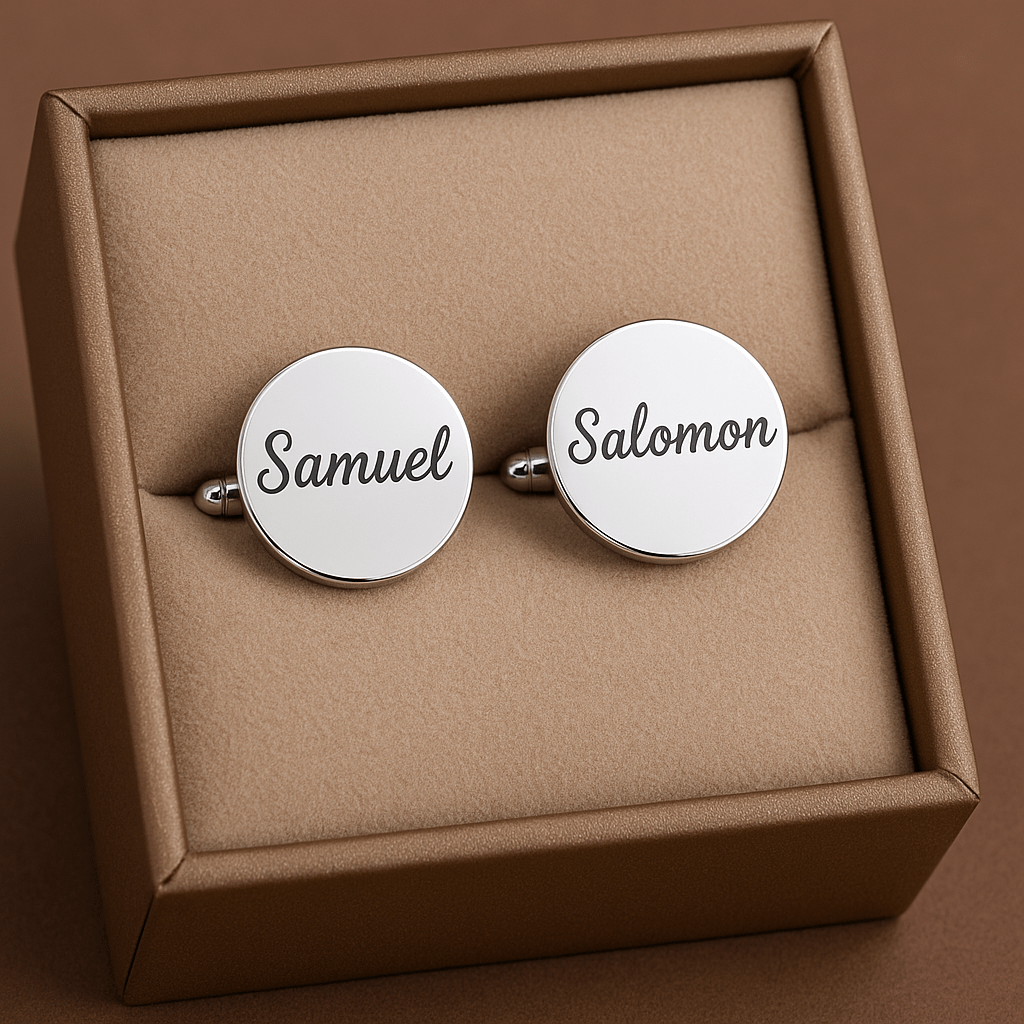 Boutons de manchette personnalisés – Gravure ronde élégante Argent MAX for ME