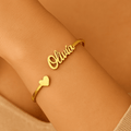 Bracelet doré personnalisé 1 prénom avec prénom et cœur Léopard Sable MAX for ME