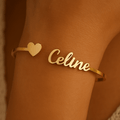 Bracelet doré personnalisé 1 prénom avec prénom et cœur Léopard Sable MAX for ME