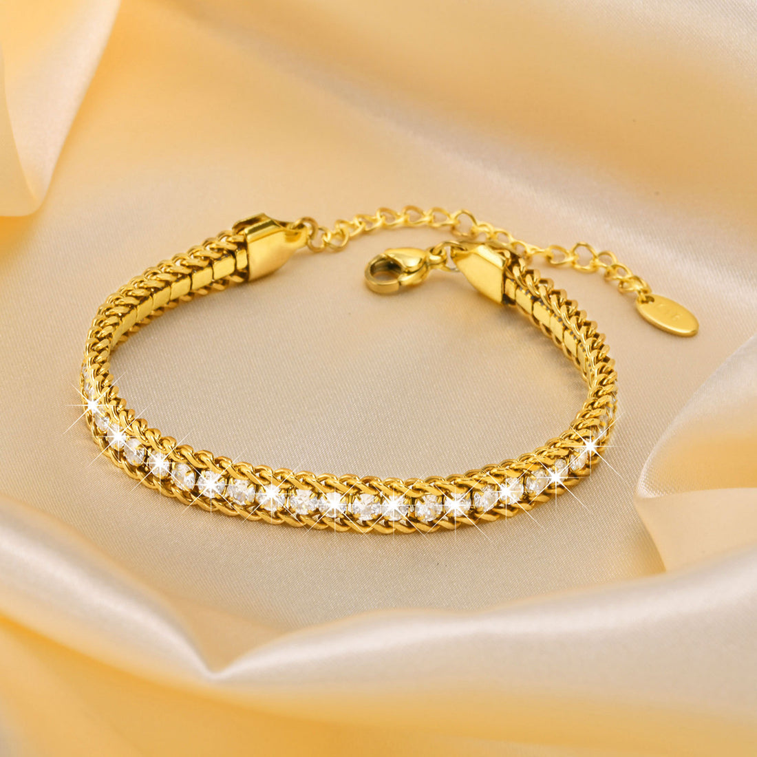 Bracelets dorés femme duo or 18K strass maillons fins MAX FOR ME