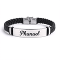 Bracelet personnalisé homme – Tressé avec plaque gravée prénom Noir Carmin MAX for ME