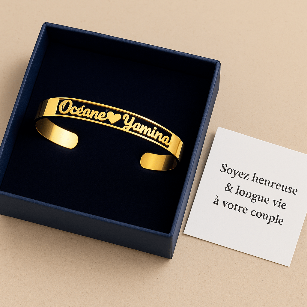 Bracelet personnalisé – Prénoms découpés avec cœur au milieu 1 Bracelet / Léopard Sable / 16 cm MAX for ME