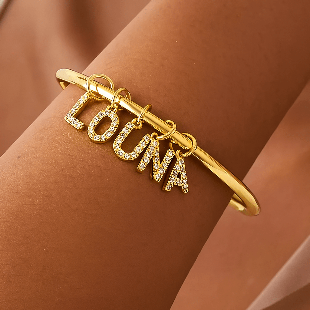 Bracelet prénom doré et argenté à pampilles – Bijou raffiné en lettres pavées MAX for ME