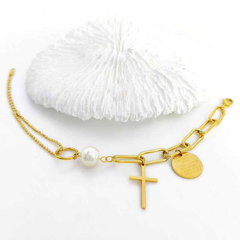 "Bracelet titane anti décoloration femme blanc nacré élégance MAX FOR ME
