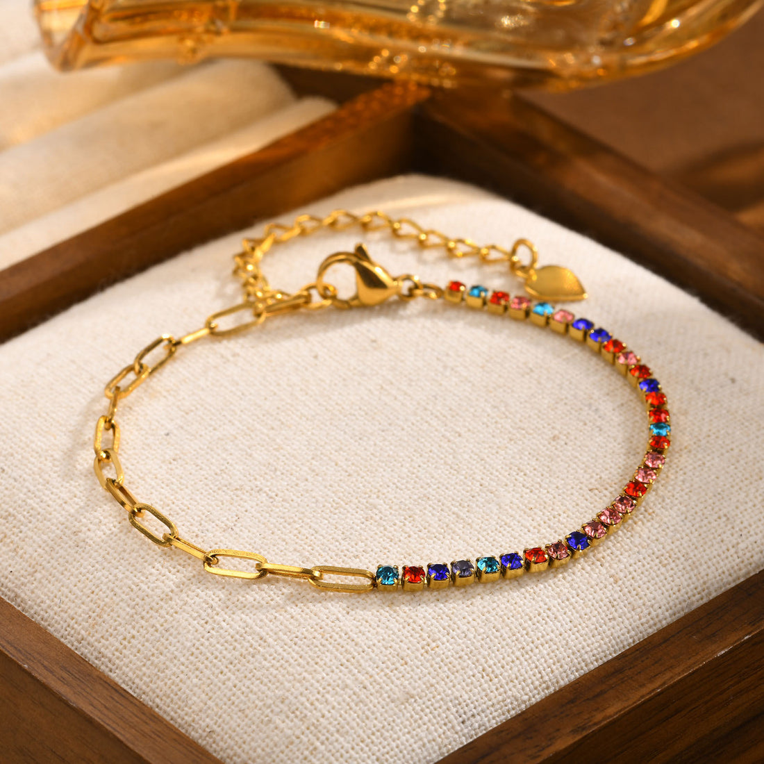 Bracelets dorés 18K duo maillons fins strass colorés zirconiums MAX FOR ME