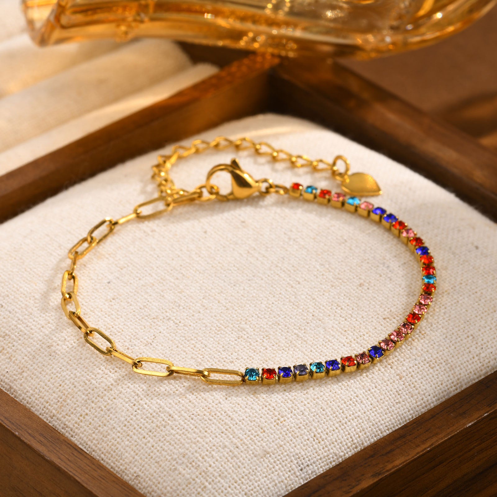Bracelets dorés 18K duo maillons fins strass colorés zirconiums MAX FOR ME