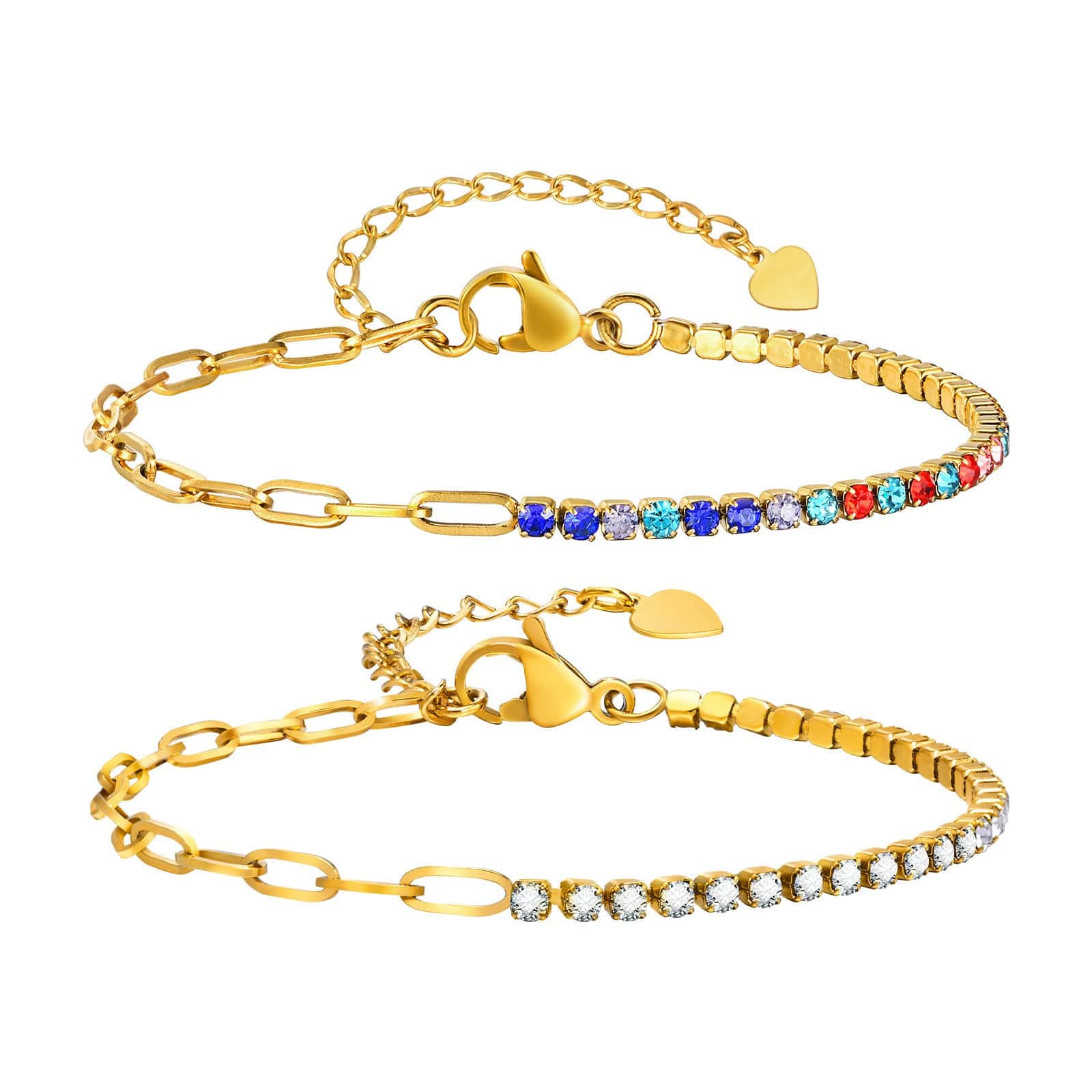 Bracelets dorés 18K maillons fins strass colorés zirconiums élégance MAX FOR ME Doré MAX for ME