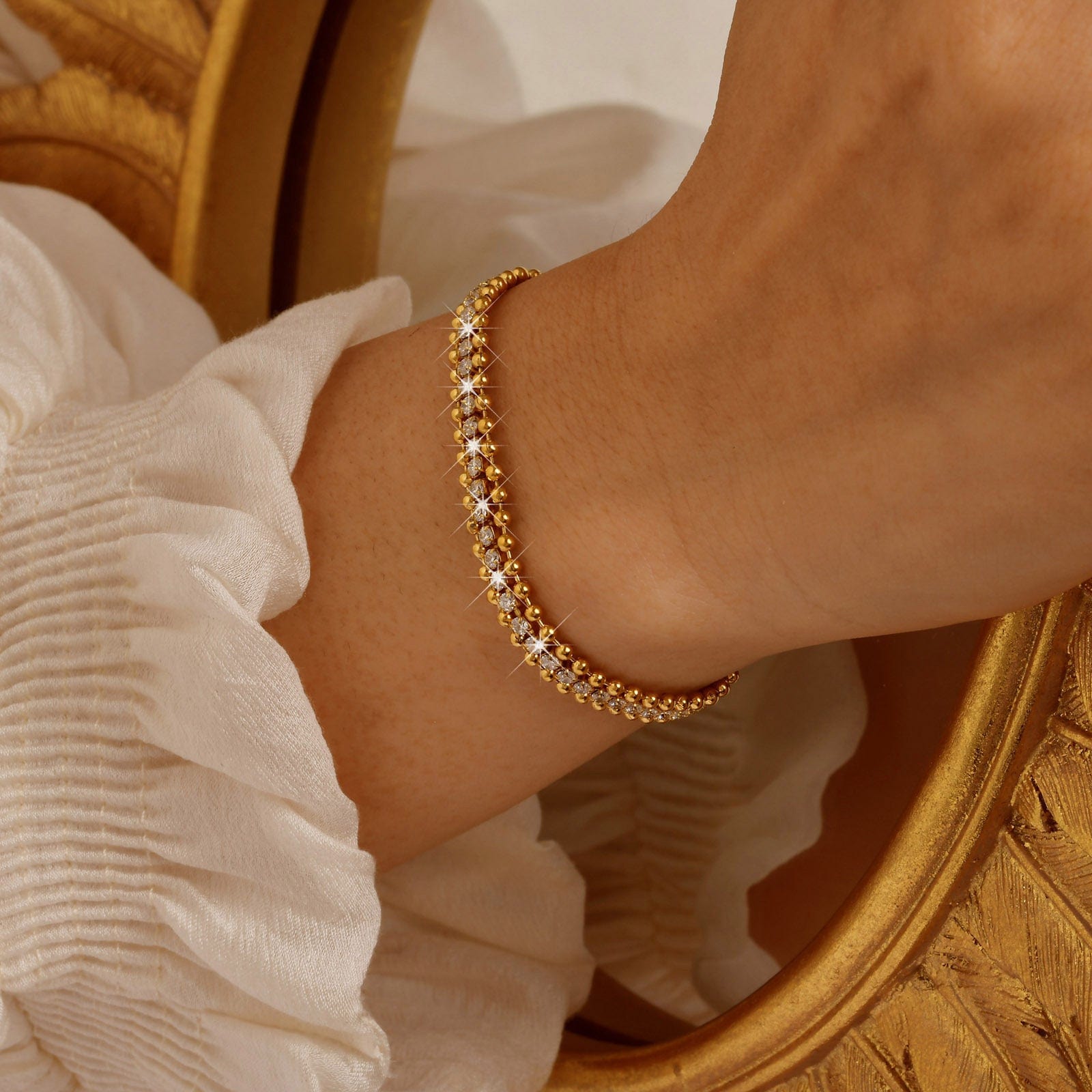 Bracelets dorés femme 18K strass scintillants maillons fins élégance MAX FOR ME Doré MAX for ME