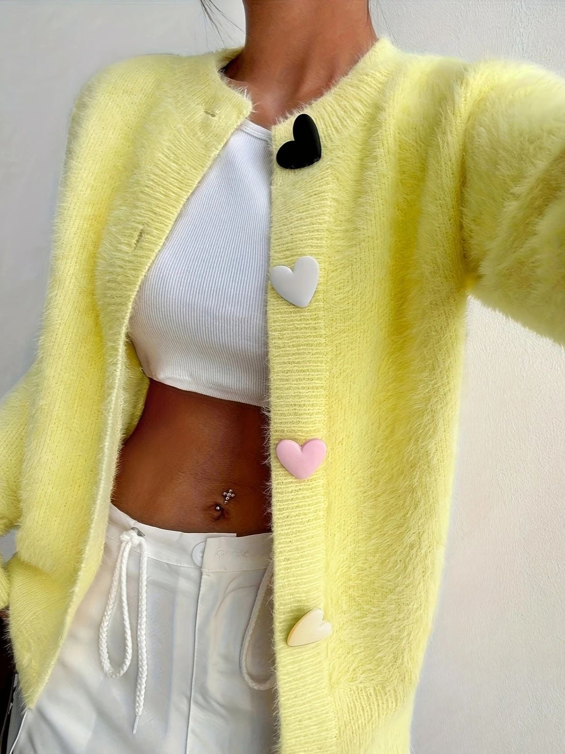 Cardigan boutons femme jaune tricot moelleux romantique MAX FOR ME