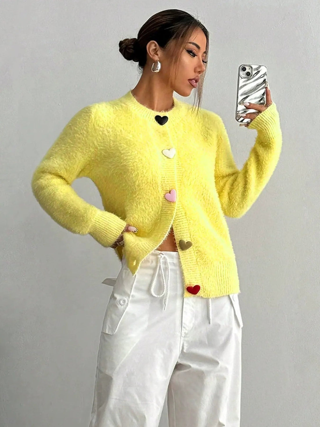 Cardigan boutons femme jaune tricot moelleux romantique MAX FOR ME