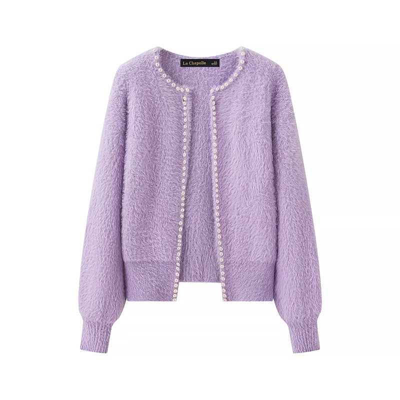 Cardigan col V femme lilas coupe décontractée MAX FOR ME