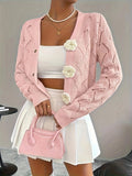 Cardigan court en maille à boutons fleurs - une touche de charme romantique - MAX FOR ME MAX for ME