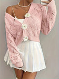 Cardigan court en maille à boutons fleurs - une touche de charme romantique - MAX FOR ME S / Rose Corail MAX for ME