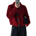 Cardigan court en maille à col claudine - un style rétro-chic affirmé - MAX FOR ME Bordeaux / S MAX for ME