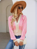 Cardigan court en maille pied-de-poule - manches bouffantes et style preppy - MAX FOR ME MAX FOR ME