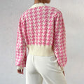 Cardigan court en maille pied-de-poule - manches bouffantes et style preppy - MAX FOR ME MAX FOR ME