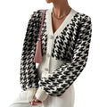 Cardigan court en maille pied-de-poule - manches bouffantes et style preppy - MAX FOR ME MAX FOR ME