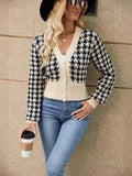 Cardigan court en maille pied-de-poule - manches bouffantes et style preppy - MAX FOR ME S / Noir MAX FOR ME