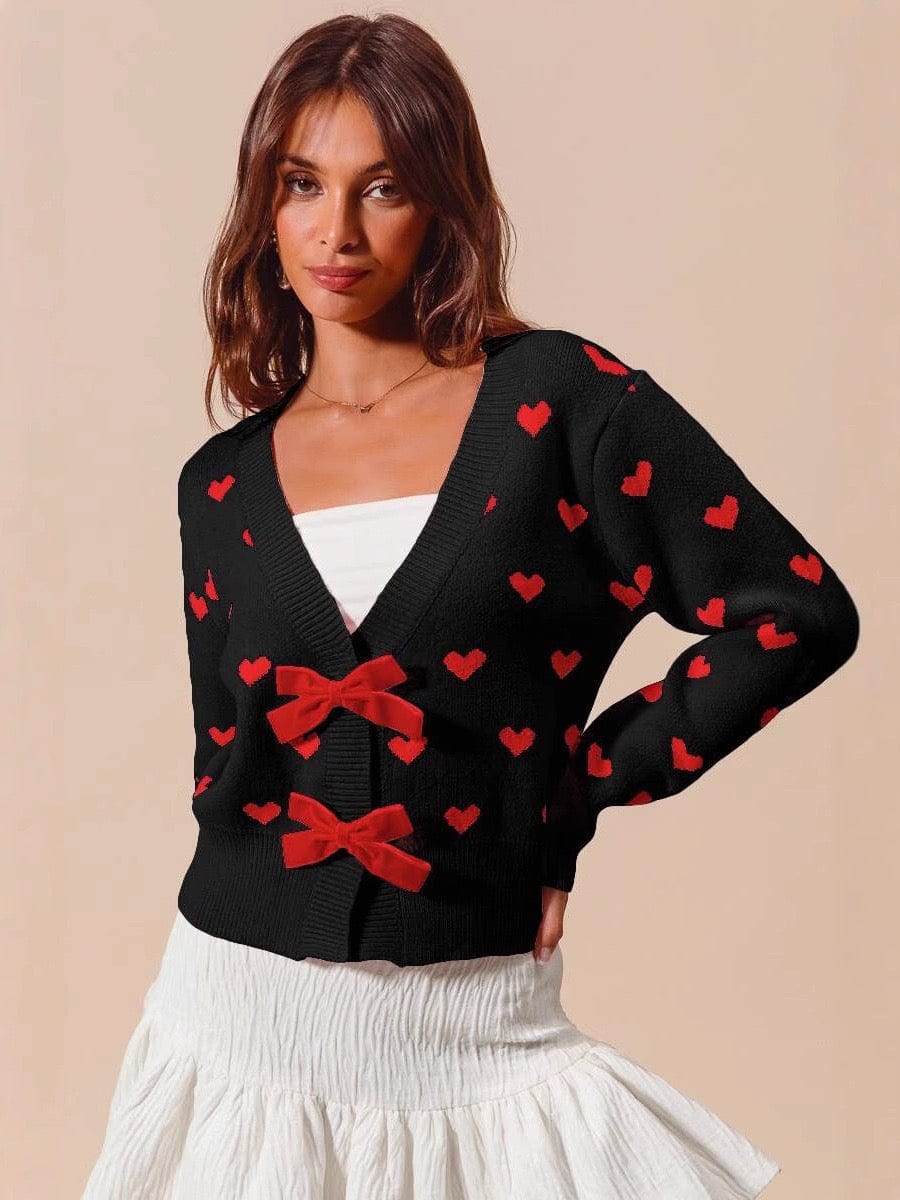 Cardigan court imprimé cœurs et nœud velours - charme et féminité - MAX FOR ME Rose Corail / S MAX for ME