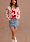 Cardigan court imprimé cœurs et nœud velours - charme et féminité - MAX FOR ME Rose Corail / M MAX for ME