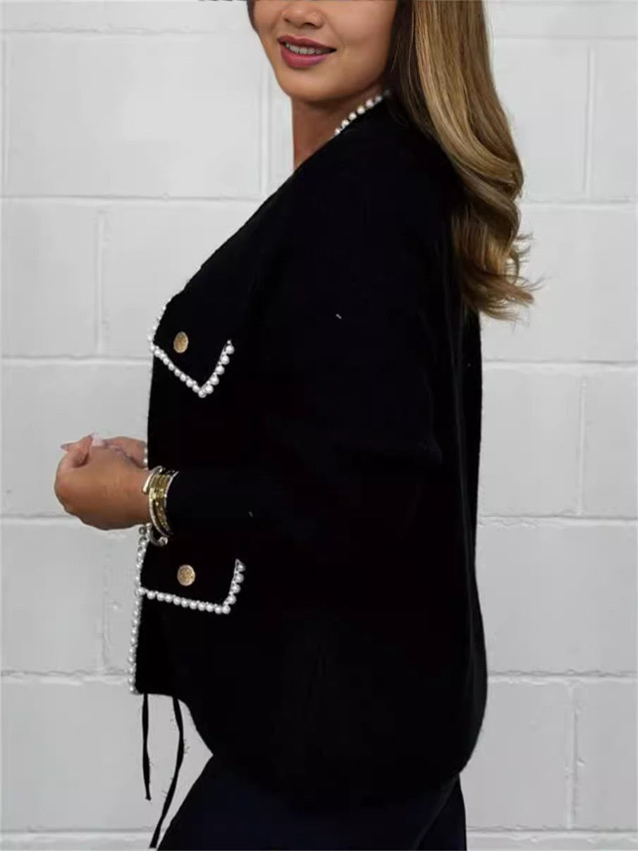 Cardigan élégant femme gris perle poches ornées 