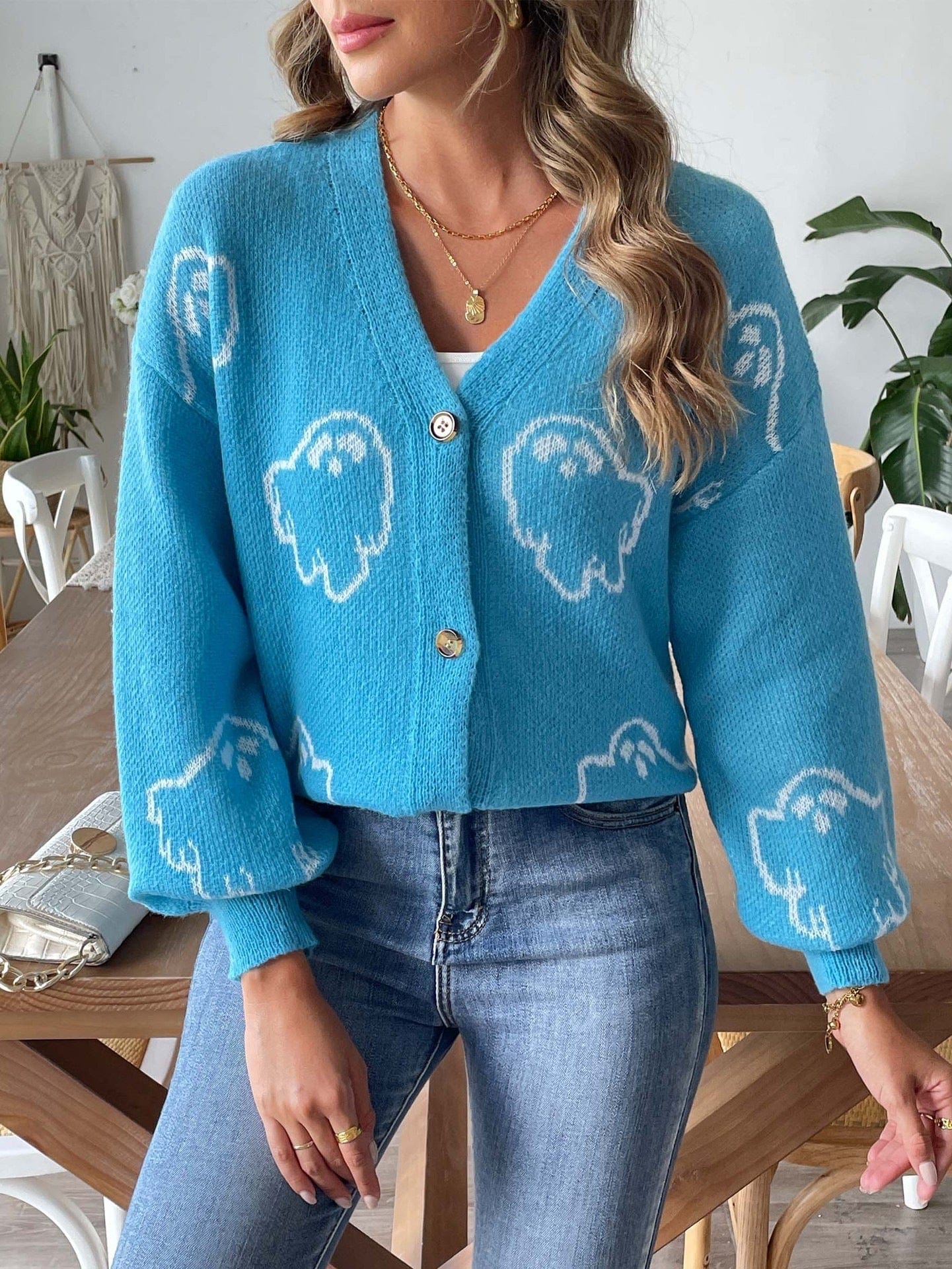 Cardigan en maille à motif fantôme - votre touche d'originalité - MAX FOR ME Bleu-gris brumeux / S MAX for ME