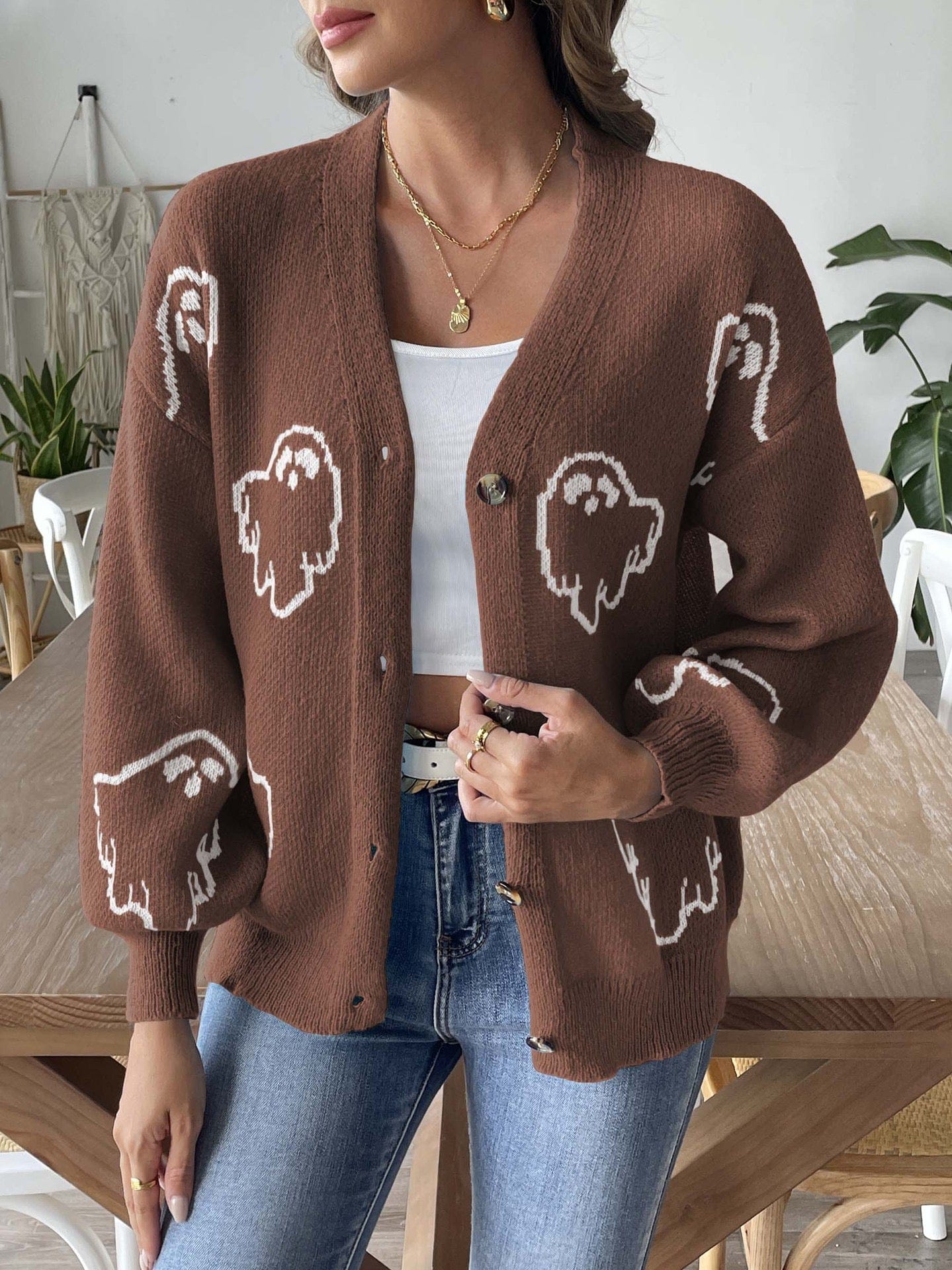 Cardigan en maille à motif fantôme - votre touche d'originalité - MAX FOR ME Marron / S MAX for ME