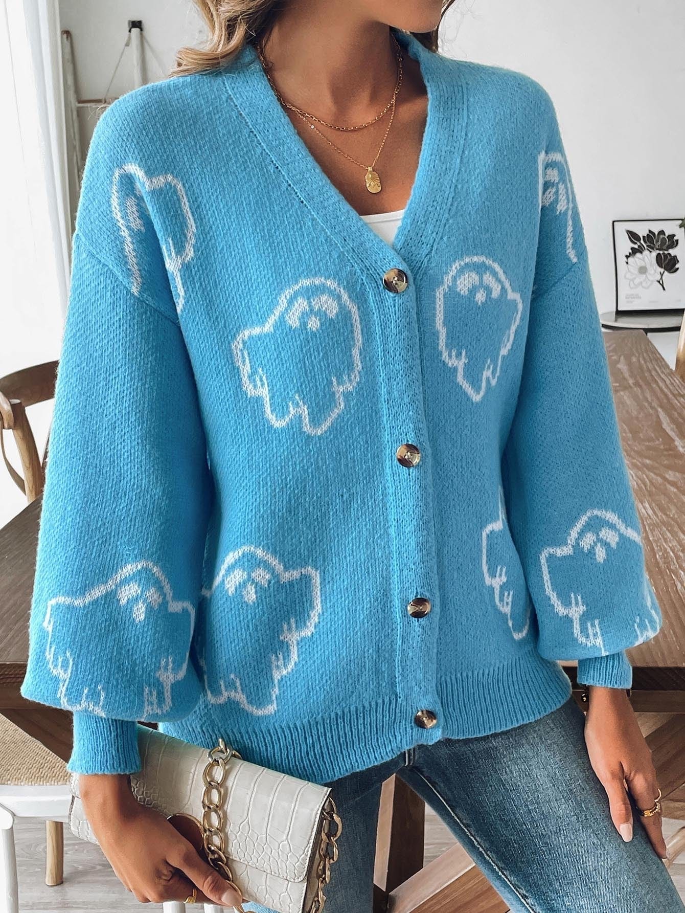 Cardigan en maille à motif fantôme - votre touche d'originalité - MAX FOR ME MAX for ME