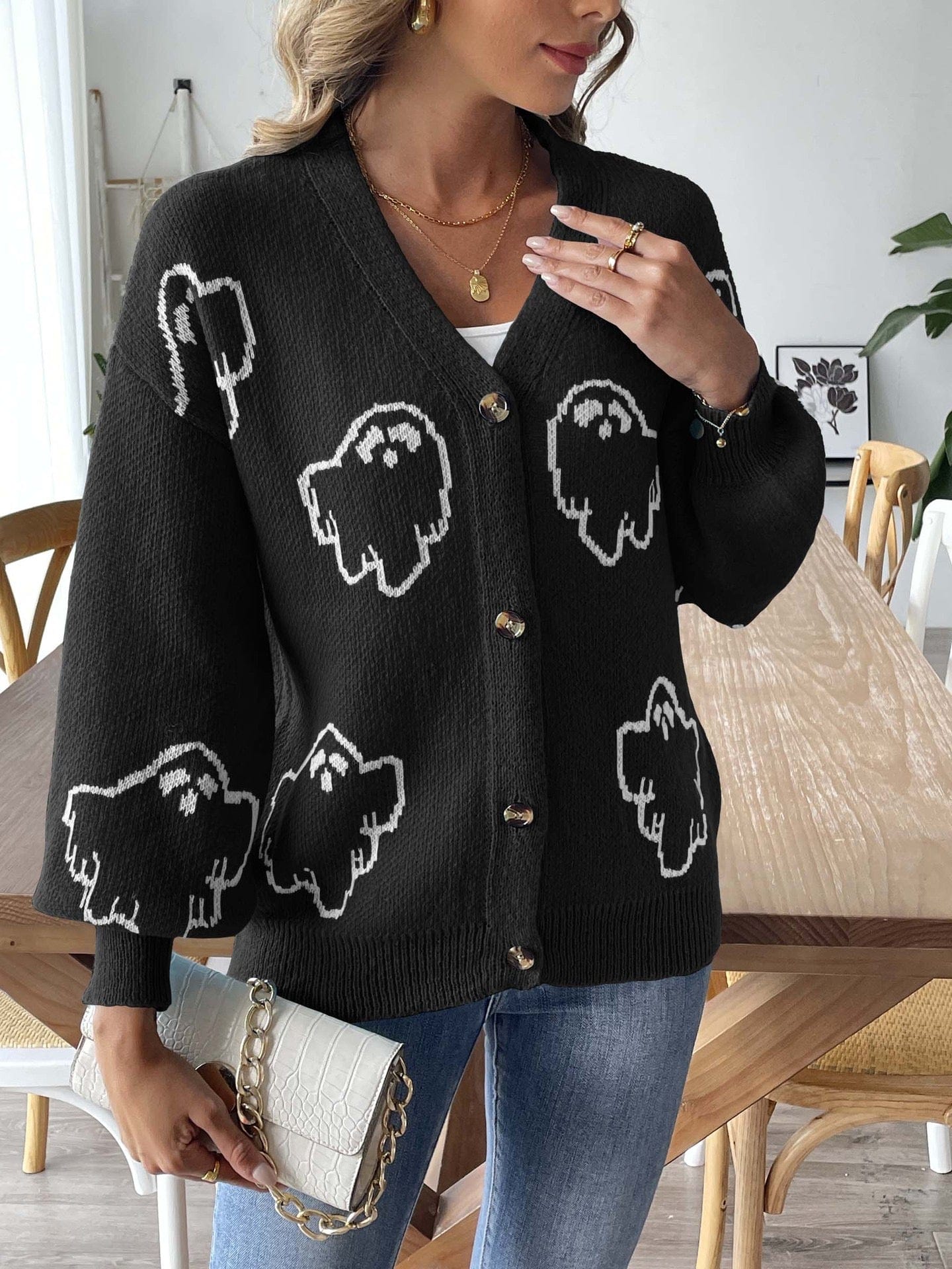 Cardigan en maille à motif fantôme - votre touche d'originalité - MAX FOR ME Noir / L MAX for ME