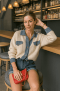 Cardigan femme ivoire maille détails denim poches - sophistication moderne - MAX FOR ME MAX for ME